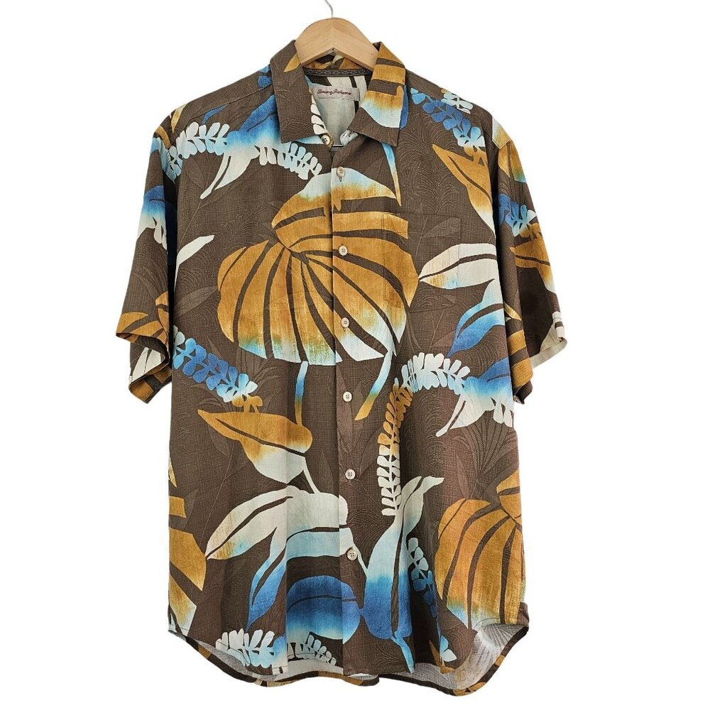 Tommy Bahama Mens Sz M 100% Silk Short Sleeve Relaxed Fit Camp Palm Fern Shirt